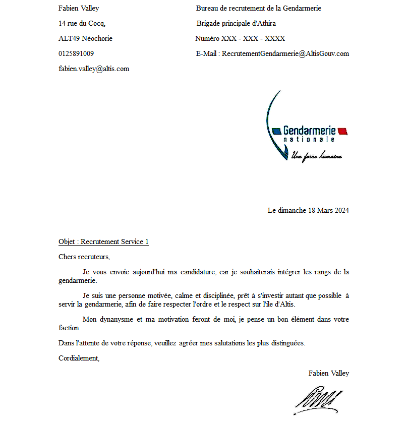 Candidature acceptée [Service 1] Candidature Fabien
