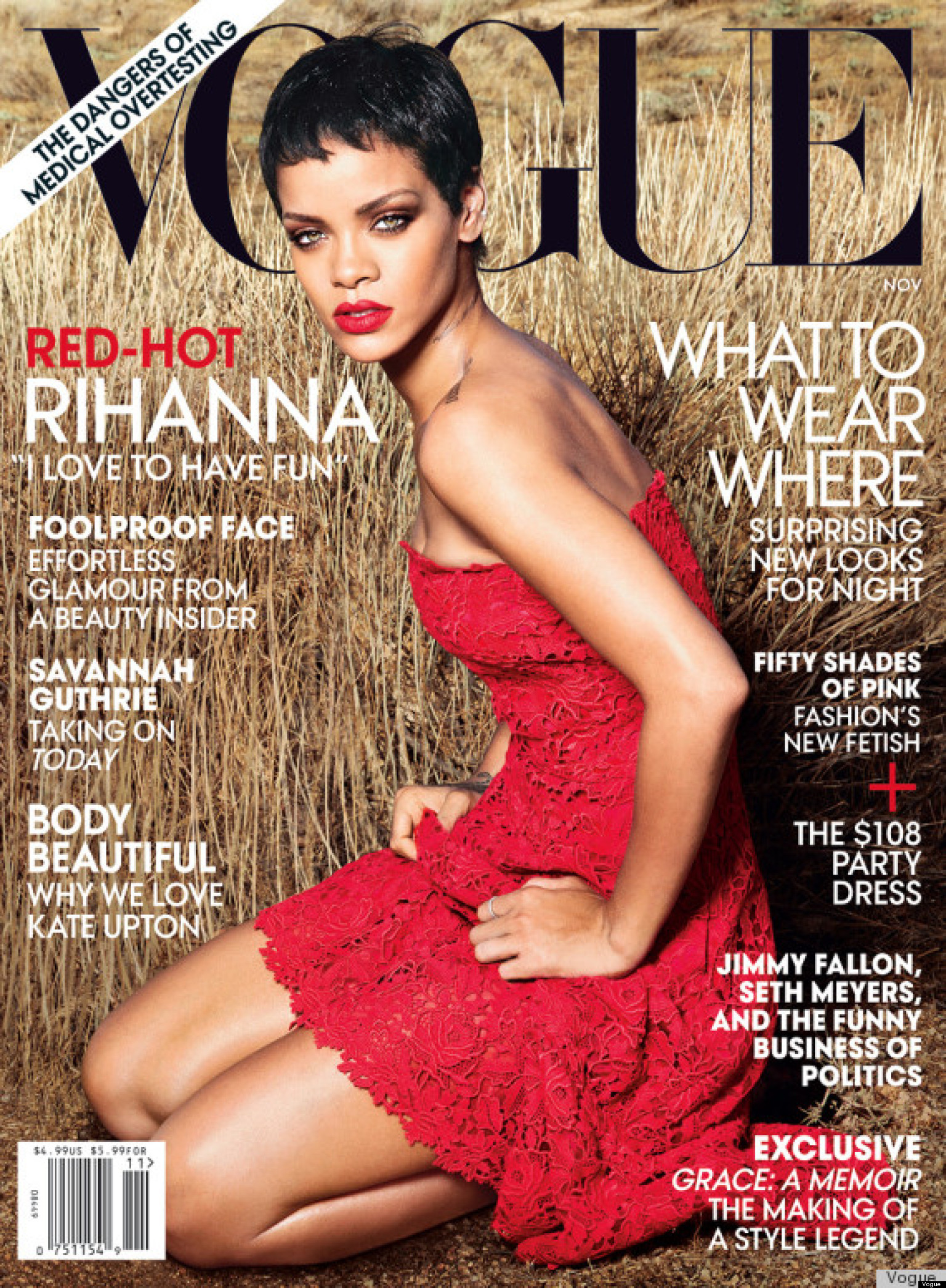 Rihanna Covers Vogue For The Second Time In Red Hot Dress (PHOTO