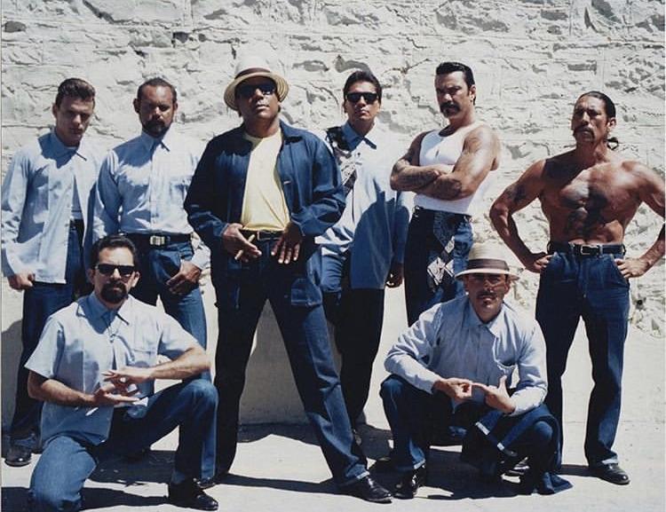 Danny Trejo alongside cast members of Blood in, Blood Out, 1993. r