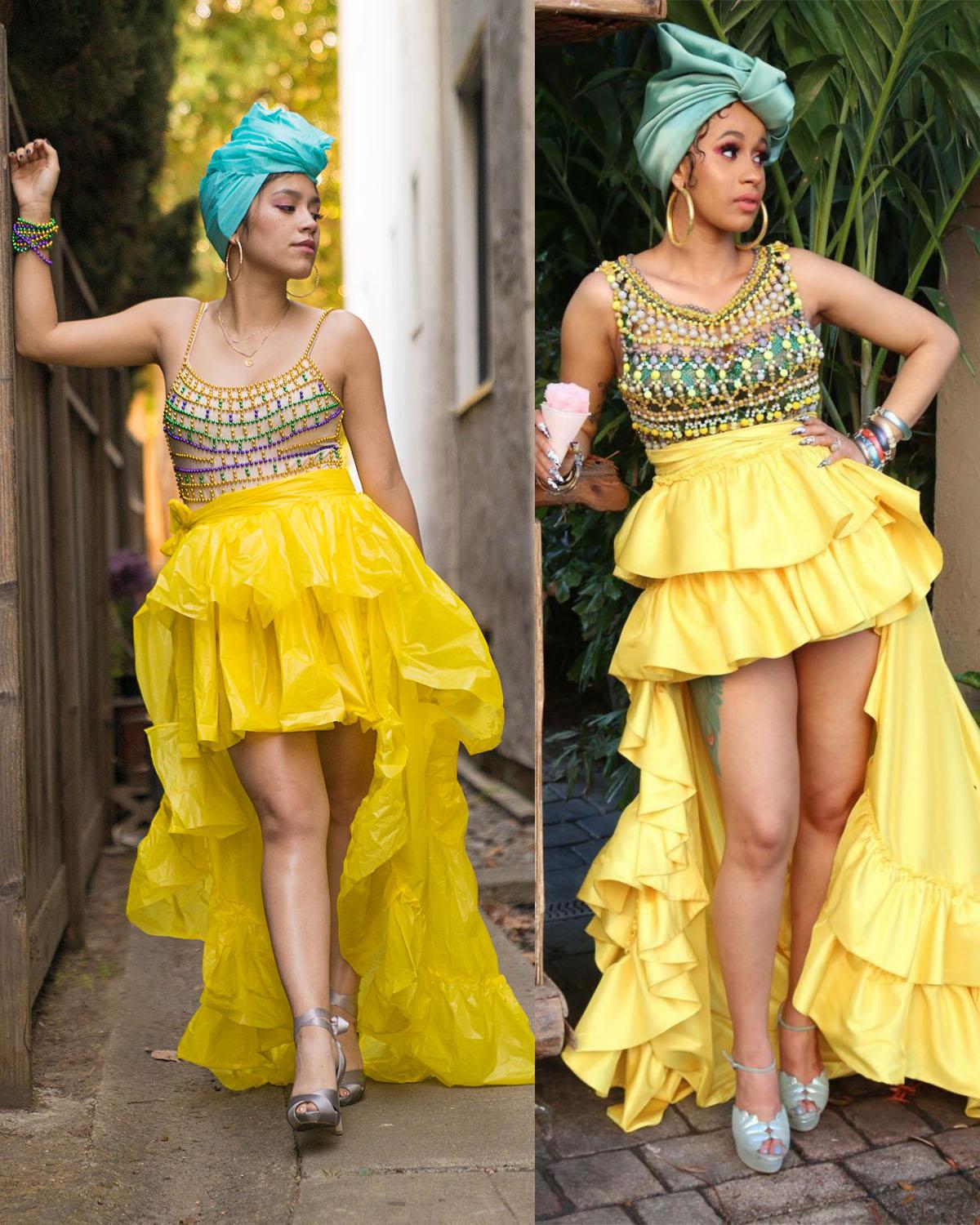 Cardi B costume out of plastic tablecloths ! OKURR P r/halloween