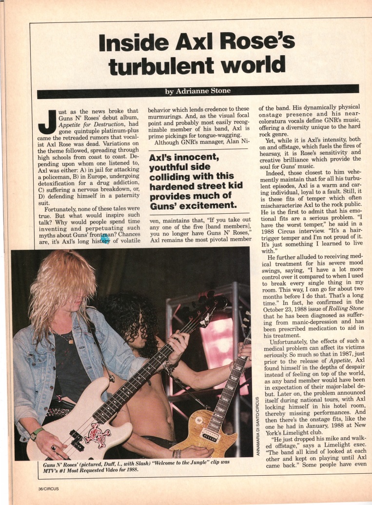 1989.01.31 Circus Magazine Inside Axl Rose's Turbulent World