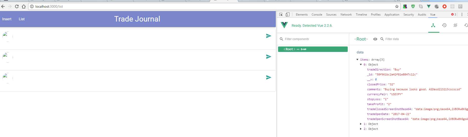node.js How to read with VueJs result from MongoDB