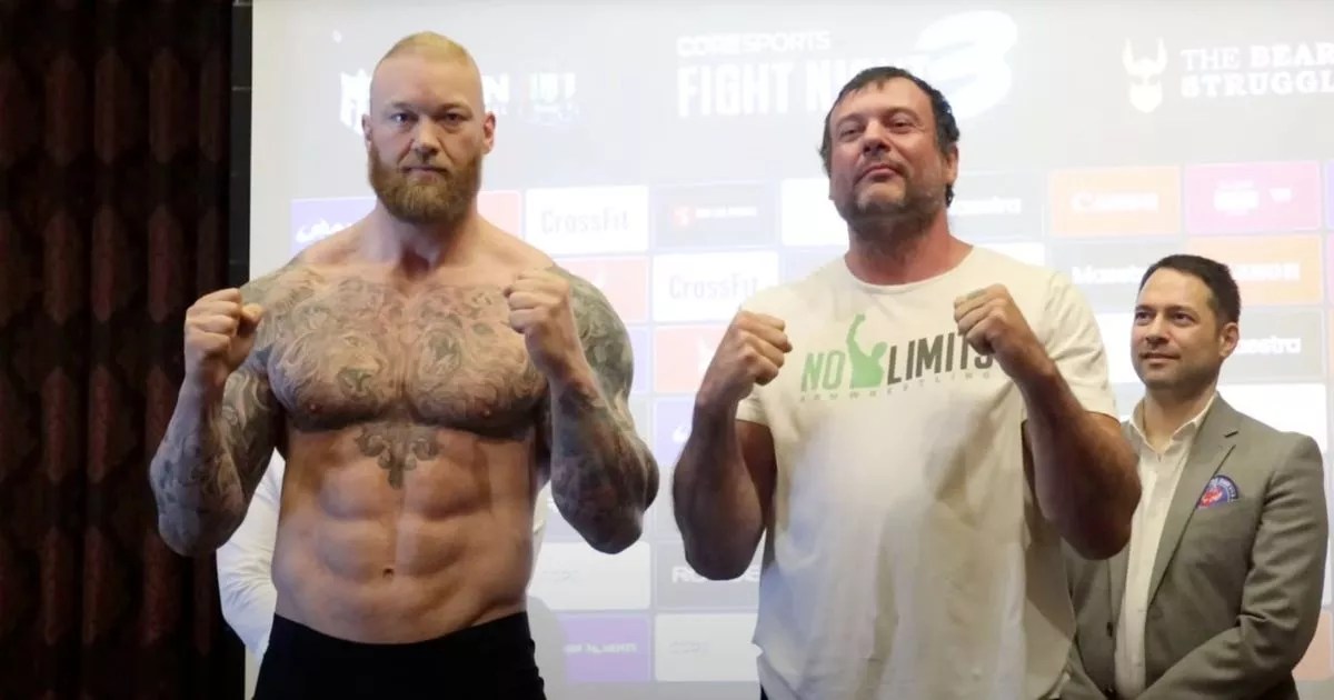 Thor Bjornsson weighs in almost four stone heavier than rival Devon