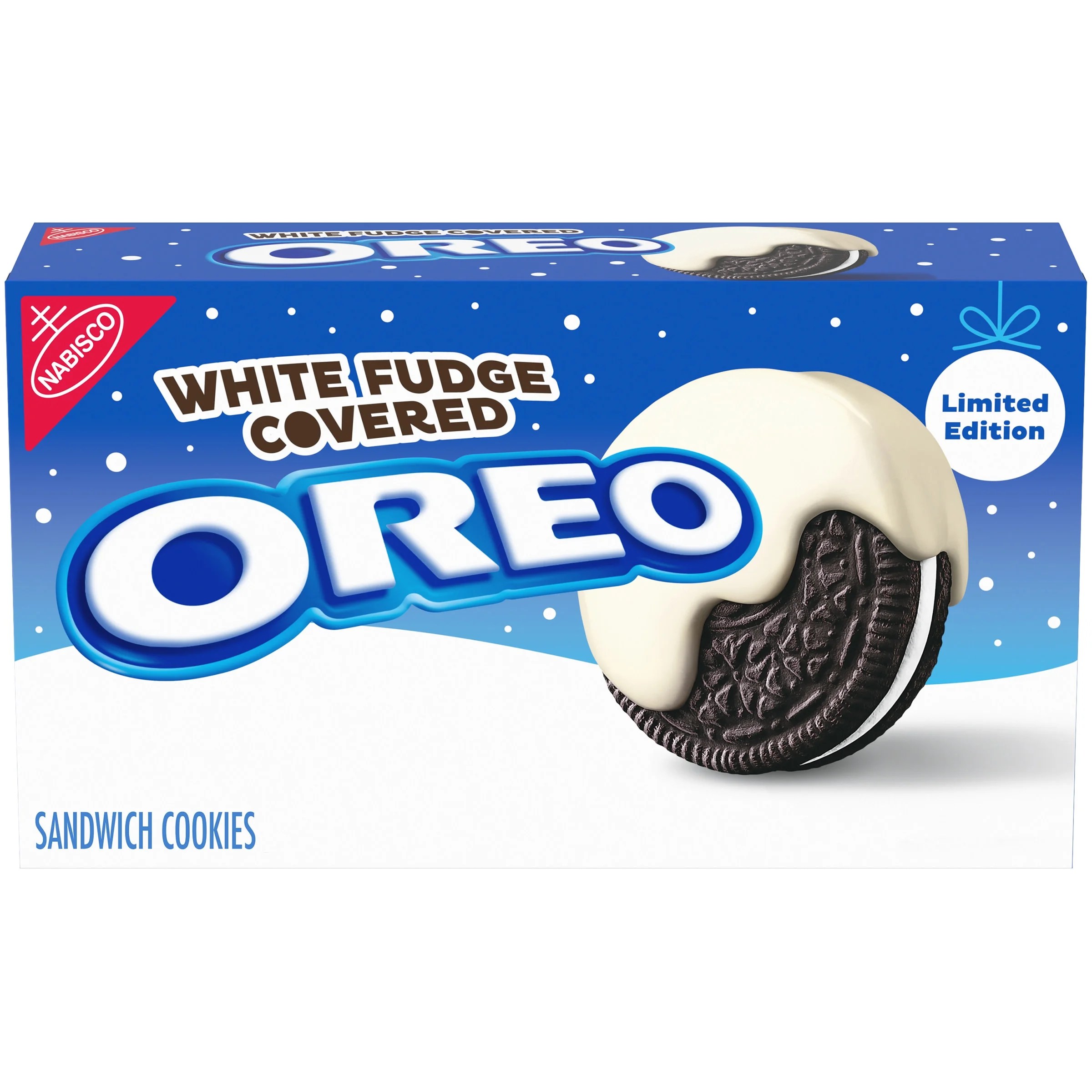 White Fudge Covered OREO Sandwich Cookies, Holiday Edition, 1 8.5 oz