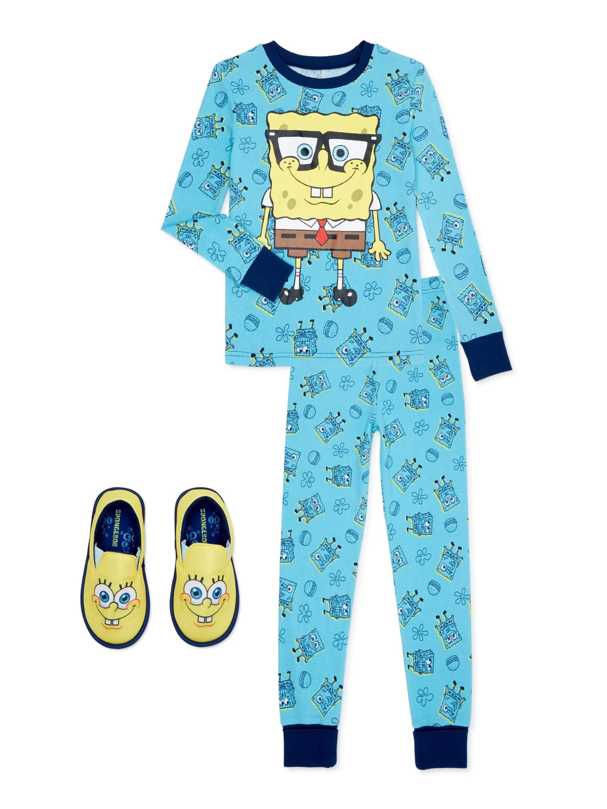 SpongeBob SquarePants Long Sleeve Crew Neck Graphic Prints Pajamas (Big