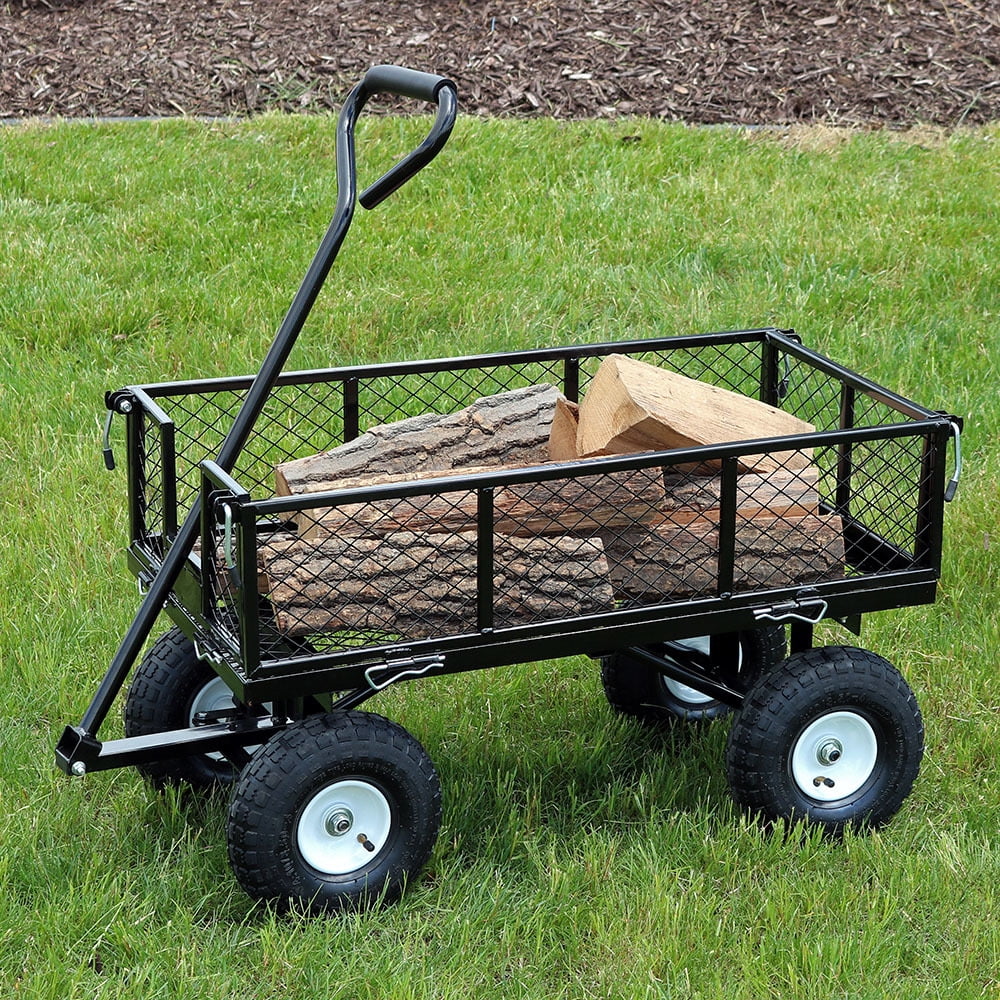 Sunnydaze Garden Cart, Heavy Duty Collapsible Utility Wagon, 400 Pound