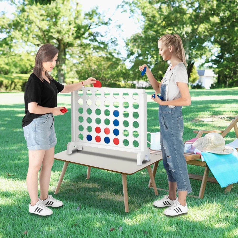 Wooden 4 in a Row Game with Coin Family Fun Party Outdoor Yard Games