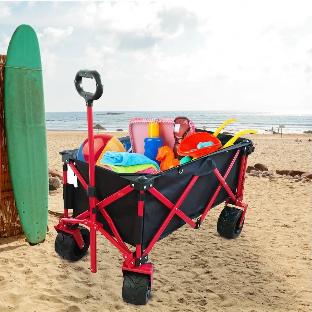 Folding Wagon Cart, Heavy Duty Collapsible Utility Wagon, Beach Wagon