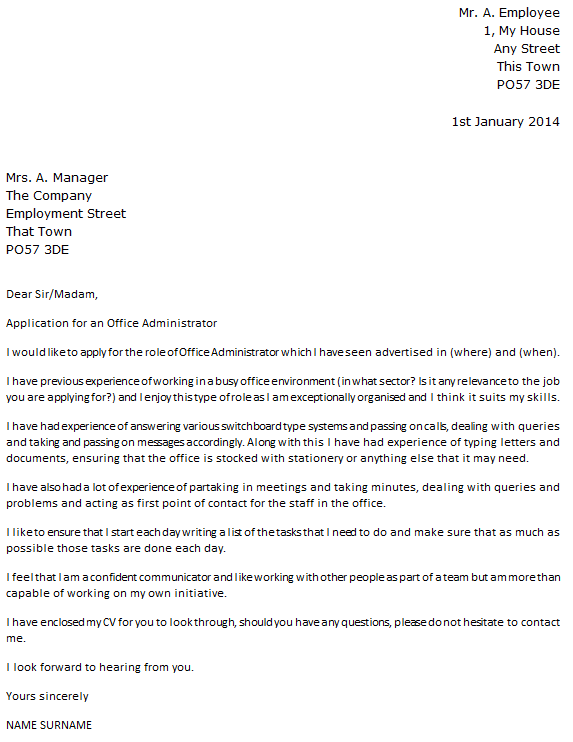 Office Administrator Cover Letter Example