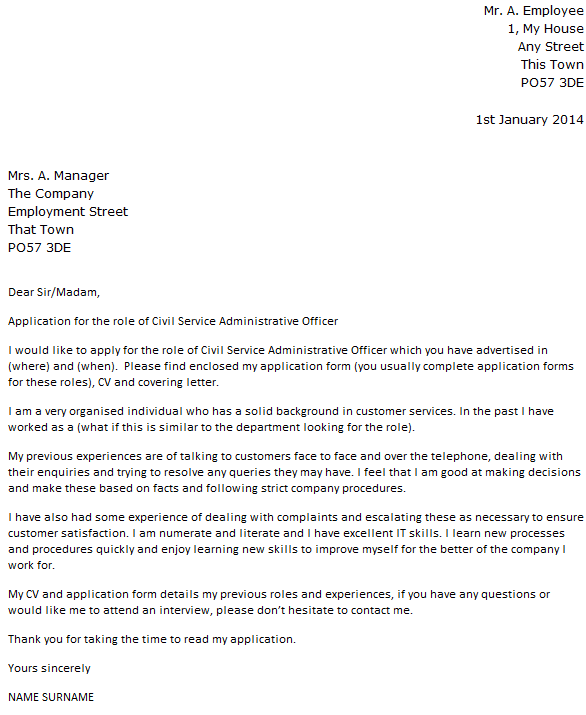 Civil Service Administrative Officer Cover Letter Example