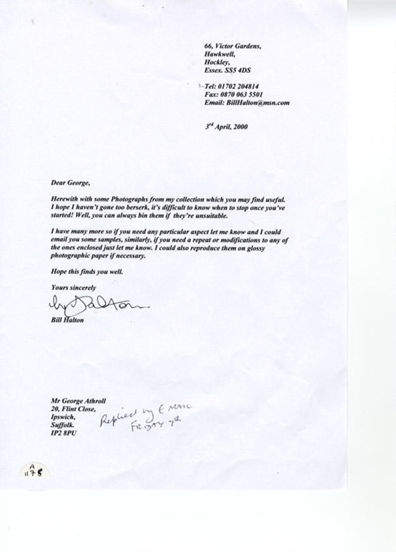 Letter to the museum secretary from Bill Halton