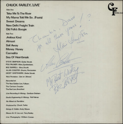 Chuck Farley Live Autographed UK vinyl LP album (LP record) (601588)