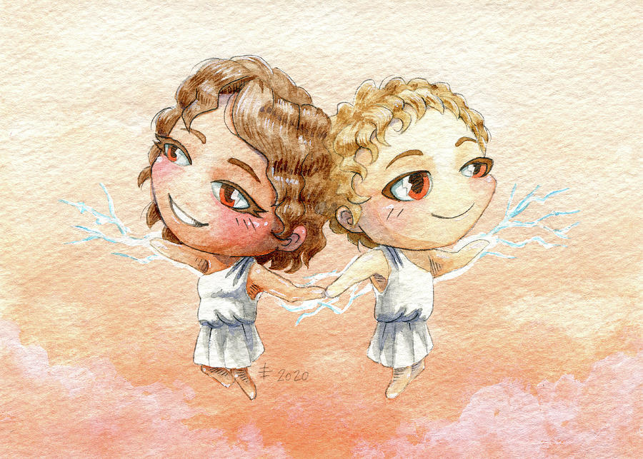 Chibi Gemini Mixed Media by Denise Hutchins