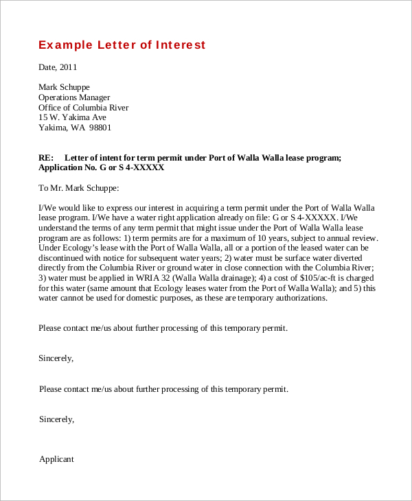 FREE 8+ Letter of Interest Templates in MS Word PDF