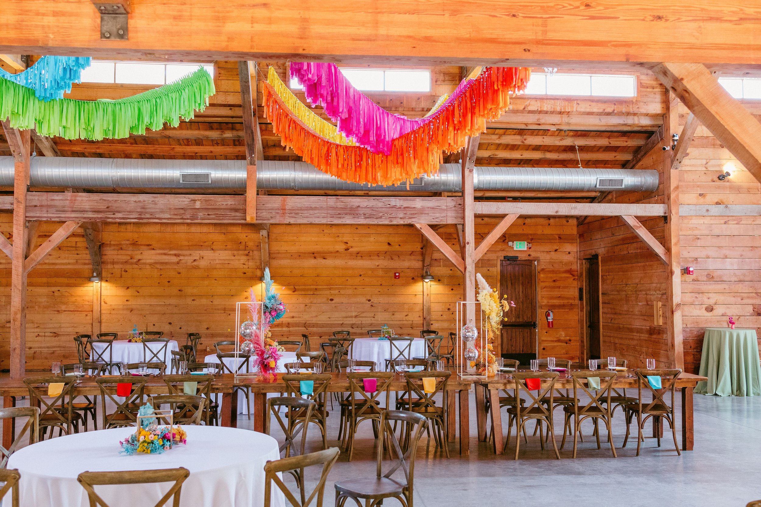 Neon Streamer Decor for Addison Grove Sip and See in Austin, TX — Pop & Drop