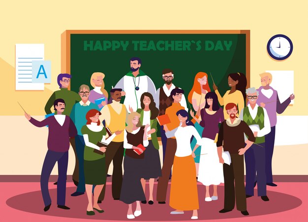 Premium Vector Happy teacher day with group of teachers