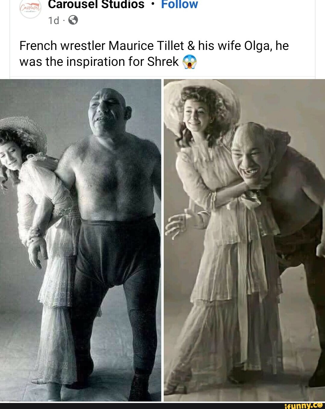 CAROUSE! lrollow French wrestler Maurice Tillet & his wife Olga, he was