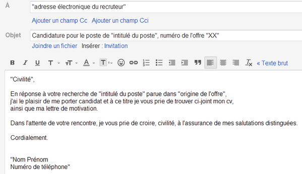 Candidature par mail (en réponse à une annonce