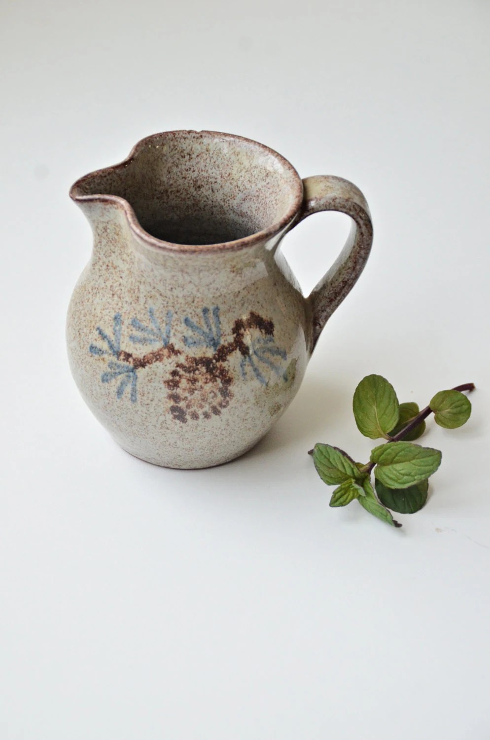 Clay Pottery Handturned & handpainted Pitcher / Flowers painting/ Home