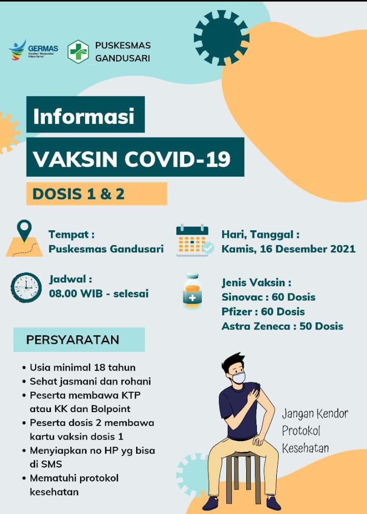 Jadwal Vaksinasi Covid-19 Trenggalek di Kecamatan Gandusari, Kamis 16 Desember 2021 1 Info vaksinasi Covid-19 Trenggalek di Kecamatan Gandusari, 16 Desember 2021
