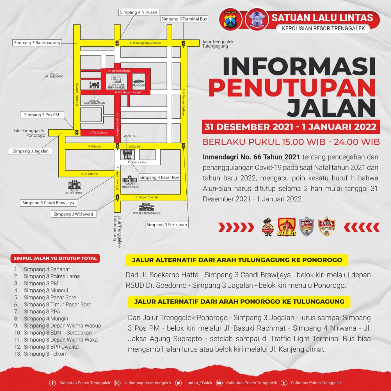 Informasi Penutupan Jalan dan Larangan saat Perayaan Tahun Baru 2022 di Trenggalek 1 Informasi penutupan jalan saat perayaan Tahun Baru di Trenggalek