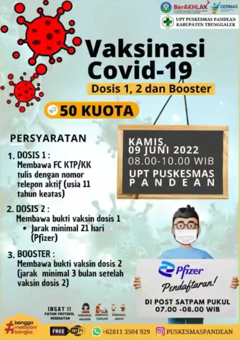 Info Vaksin Covid-19 Trenggalek, Kamis 09 Juni 2022 1 Jadwal vaksin Covid-19 di Kecamatan Dongko