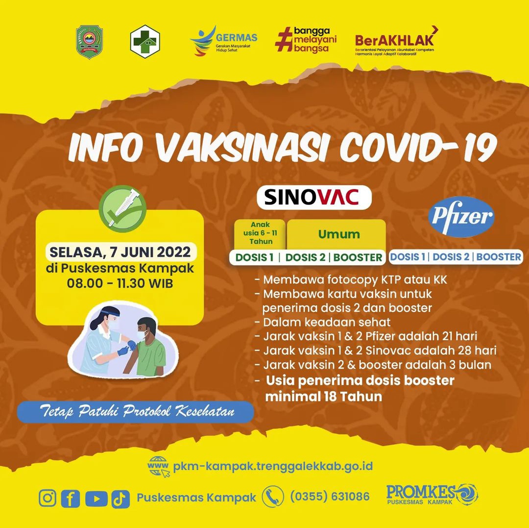 Info Vaksin Covid-19 Trenggalek, Selasa 07 Juni 2022 2 Jadwal vaksin Covid-19 di Kecamatan Kampak