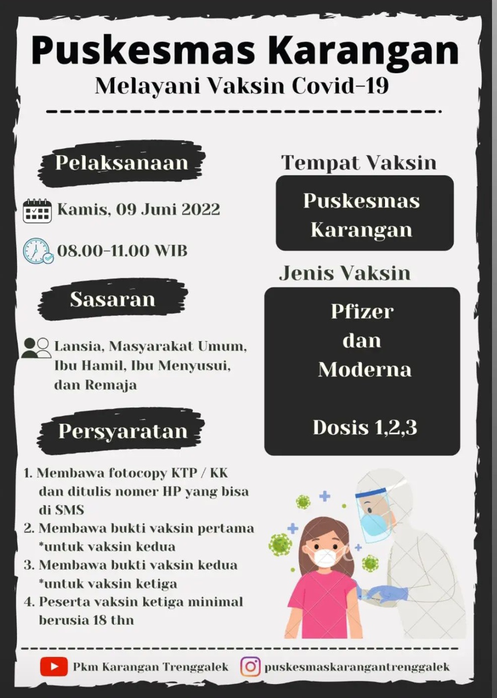 Info Vaksin Covid-19 Trenggalek, Kamis 09 Juni 2022 3 Jadwal vaksin Covid-19 di Kecamatan Karangan