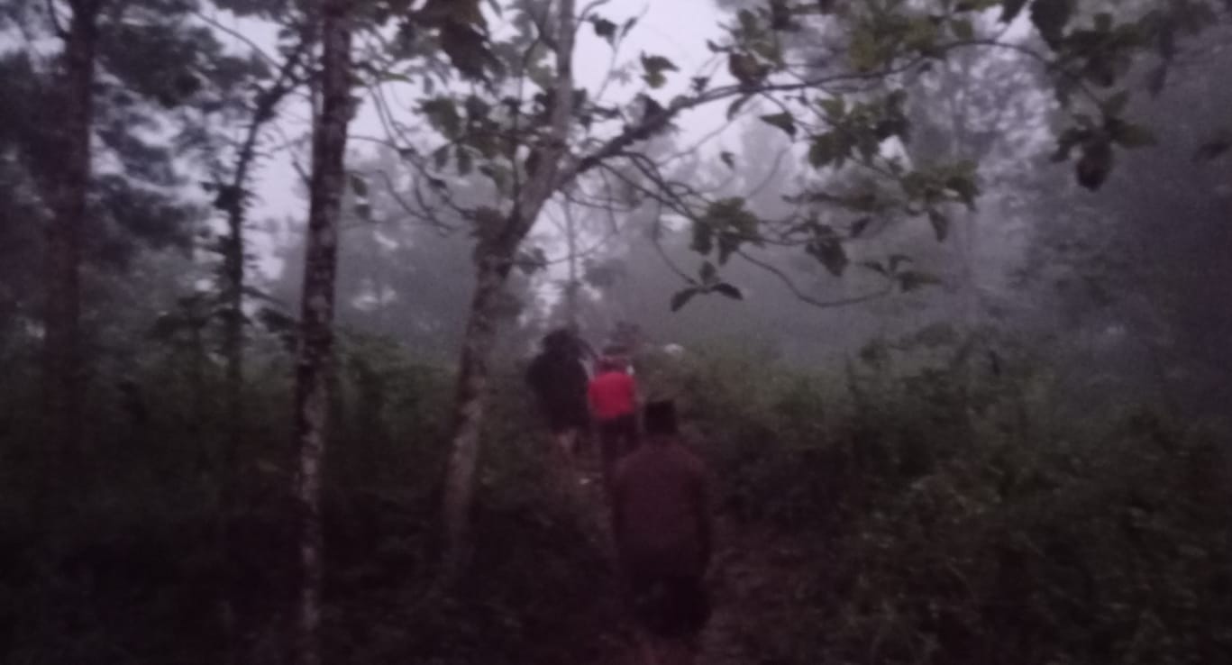 Rangkaian Bersih Desa, Ratusan Warga Ngadirenggo Nyadran ke Puncak Gunung Kebo Trenggalek 1 Warga Desa Ngadirenggo menaiki Gunung Kebo saat diselingi kabut