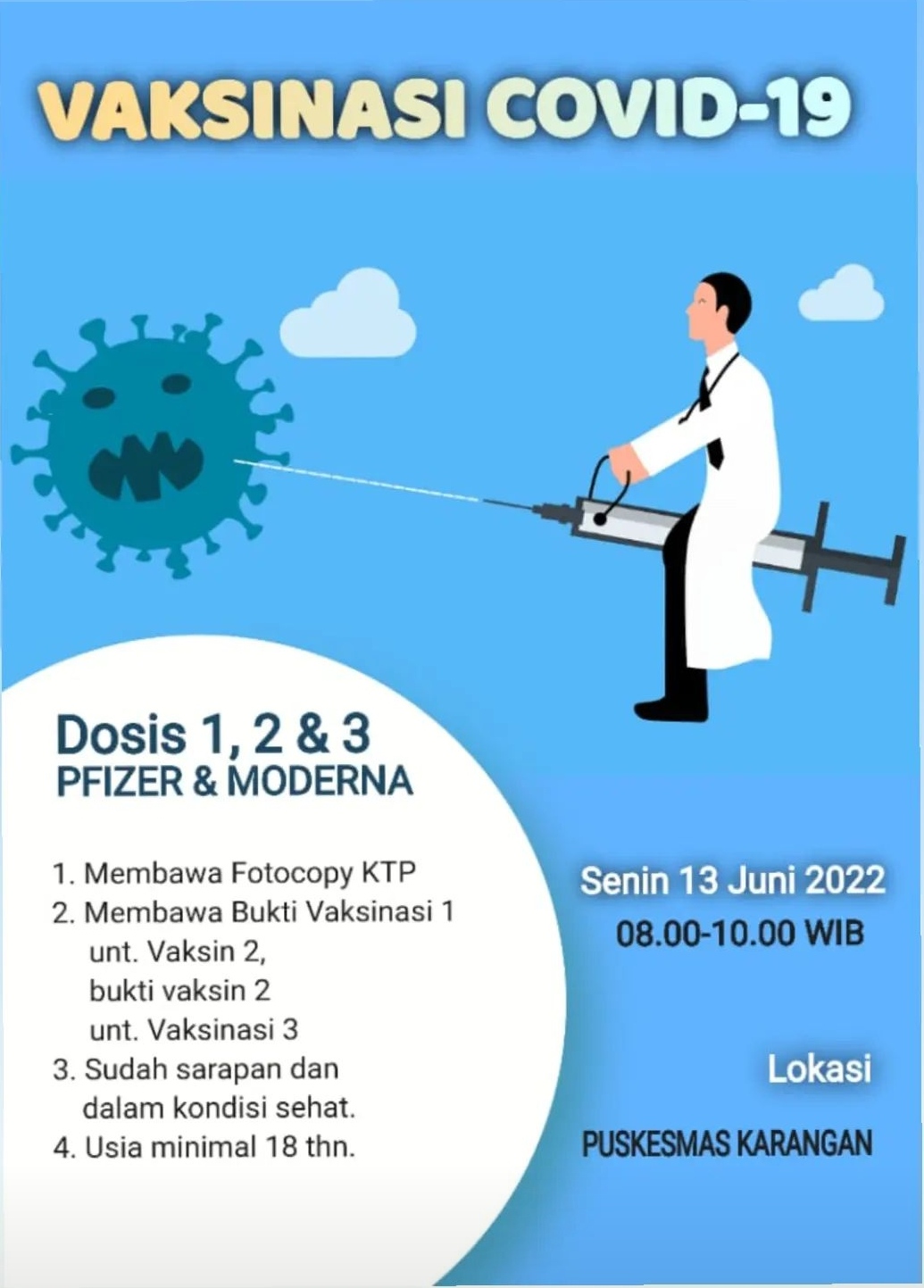 Info Vaksin Covid-19 Trenggalek, Senin 13 Juni 2022 2 Jadwal vaksin Covid-19 di Kecamatan Karangan