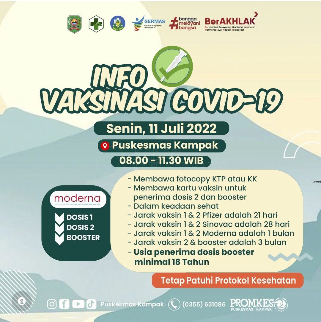 Info Vaksin Covid-19 Trenggalek, Senin 11 Juli 2022 1 Jadwal vaksin Covid-19 di Kecamatan Kampak