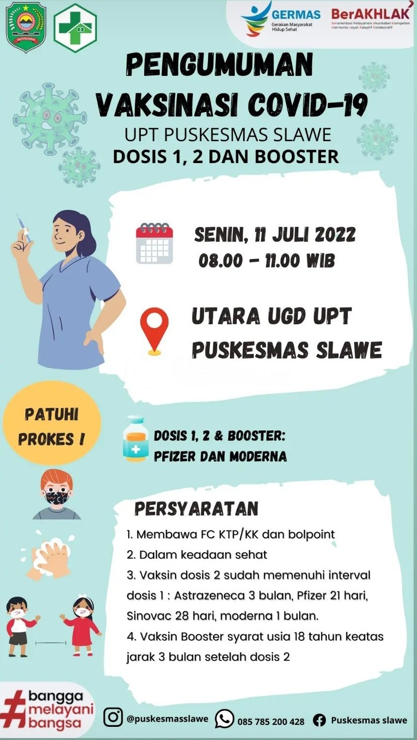 Info Vaksin Covid-19 Trenggalek, Senin 11 Juli 2022 2 Jadwal vaksin Covid-19 di Kecamatan Watulimo