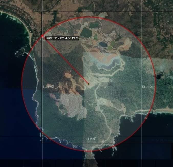 Tak Sekedar Perbaikan Jalan, Warga Tumpang Pitu Banyuwangi Minta Tambang Emas Dihentikan 2 Proyeksi citra satelit tambang emas PT BSI di Tumpang Pitu