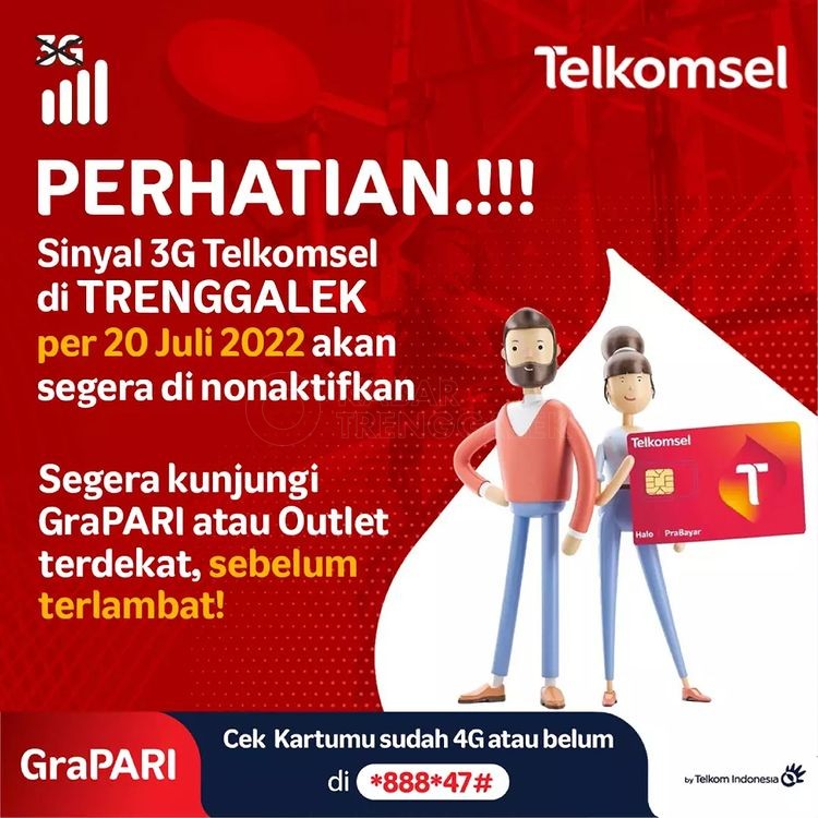 Tak Usah ke GraPARI Trenggalek, Ganti Kartu 4G Bisa dengan 2 Cara Ini 1 informasi sinyal 3G Telkomsel di Trenggalek dimatikan