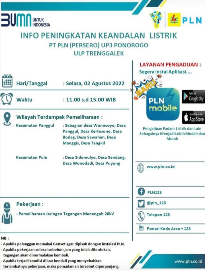 Jadwal Pemadaman Listrik Besok di Trenggalek 1 Info pemadaman listrik panggul pule