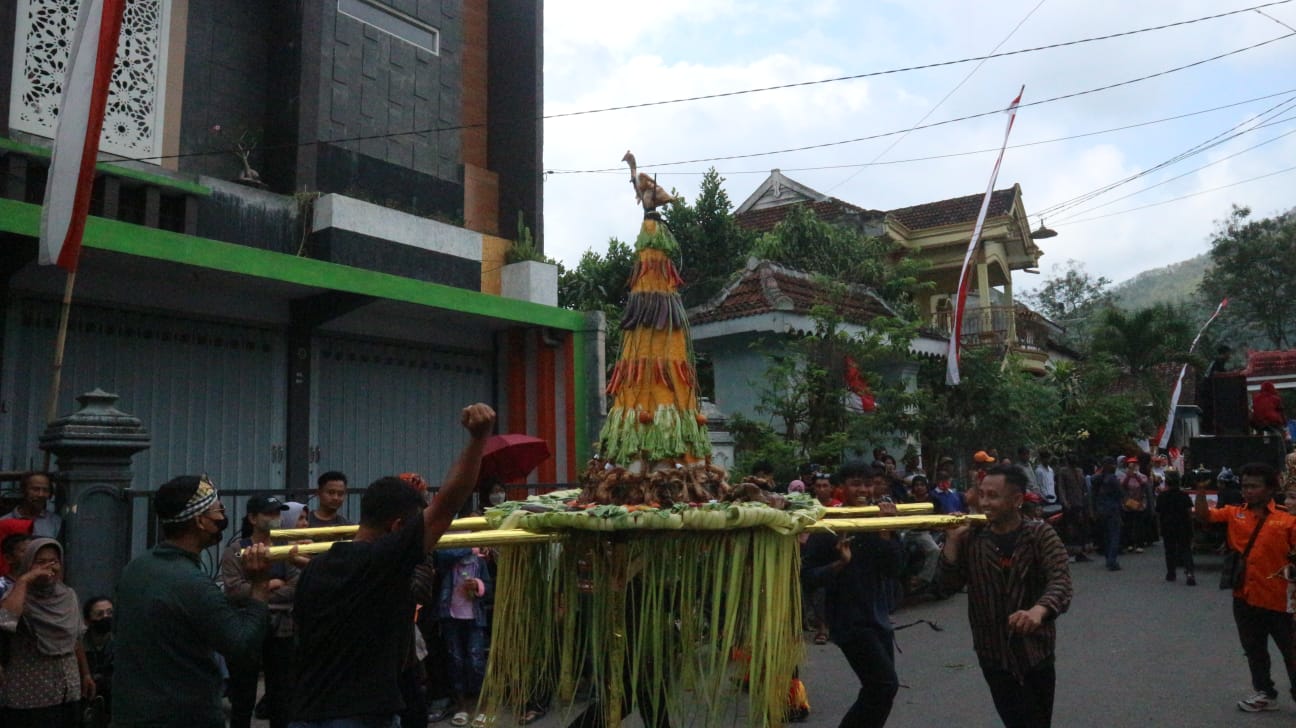 Wujud Rasa Syukur, 1000 Lodho Khas Trenggalek Diarak Kampung 1 Warga Desa Kedungsigit Kedungsigit menyangga tumpeng lodho