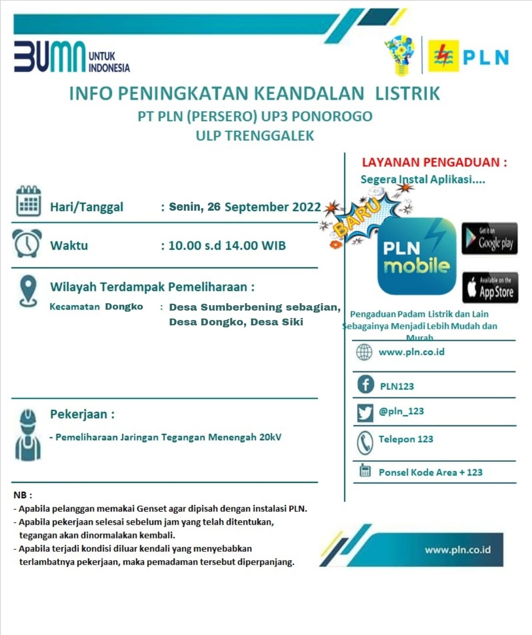 Jadwal Pemadaman Listrik Trenggalek Besok, 25 September 2022 1 Info pemadaman listrik Trenggalek 26 September 2022