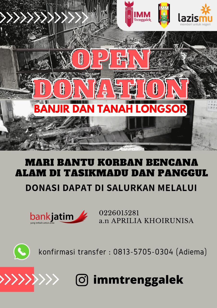 400 Keluarga Terdampak Banjir, IMM Trenggalek Galang Donasi 3 Poster galang donasi oleh IMM Trenggalek