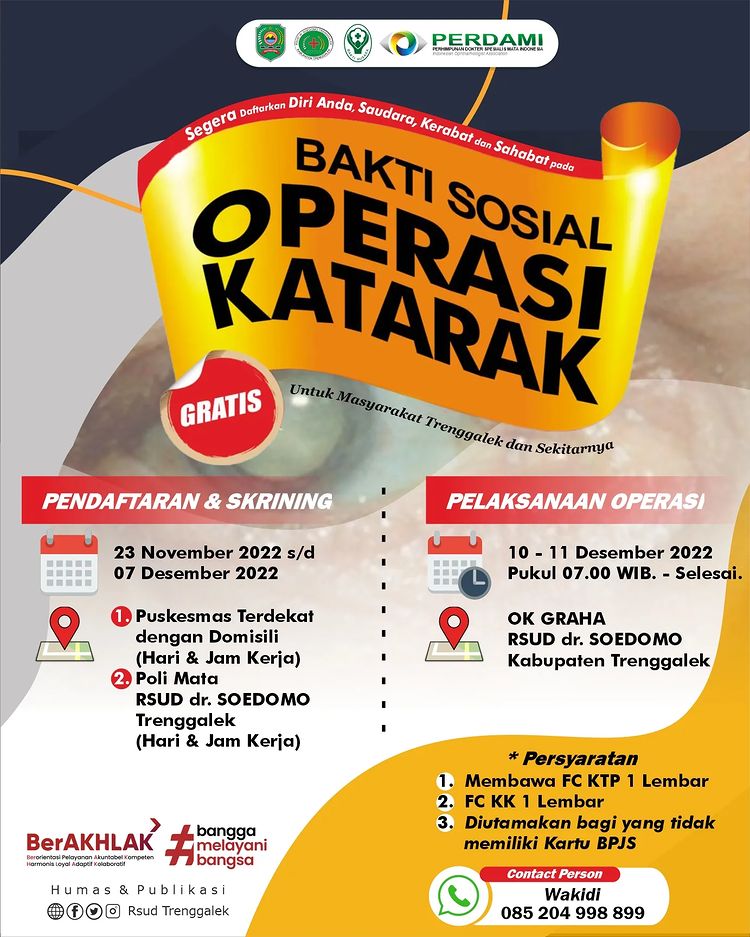 Segera Daftar, RSUD Trenggalek Adakan Operasi Katarak Gratis, Ini Jadwalnya 1 Info Operasi Katarak Gratis di Trenggalek