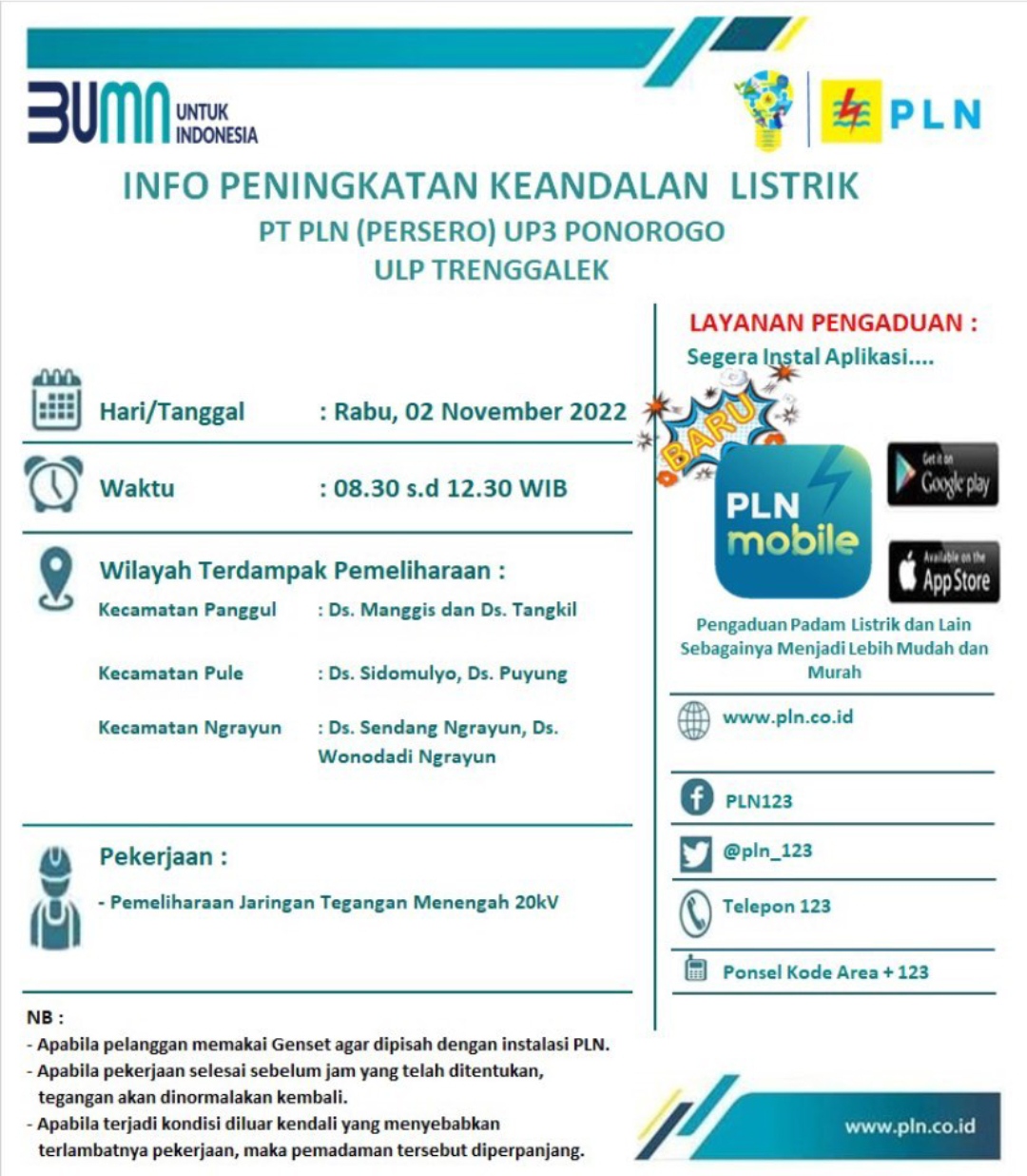 Jadwal Pemadaman Listrik Trenggalek, Rabu 02 November 2022 1 Info pemadaman listrik Trenggalek Rabu 02 November 2022