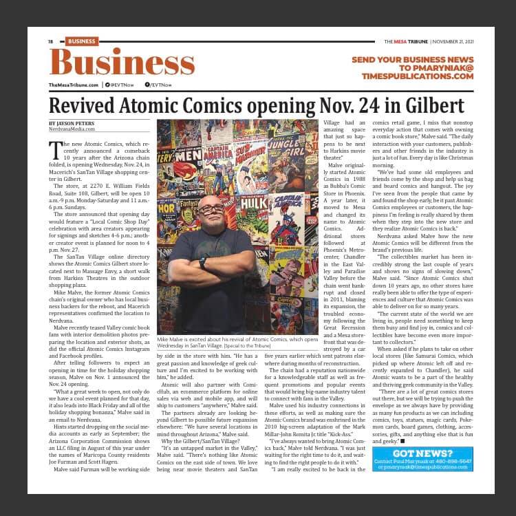 Revived Atomic Comics Opening Nov. 24, 2021, in Gilbert, AZ