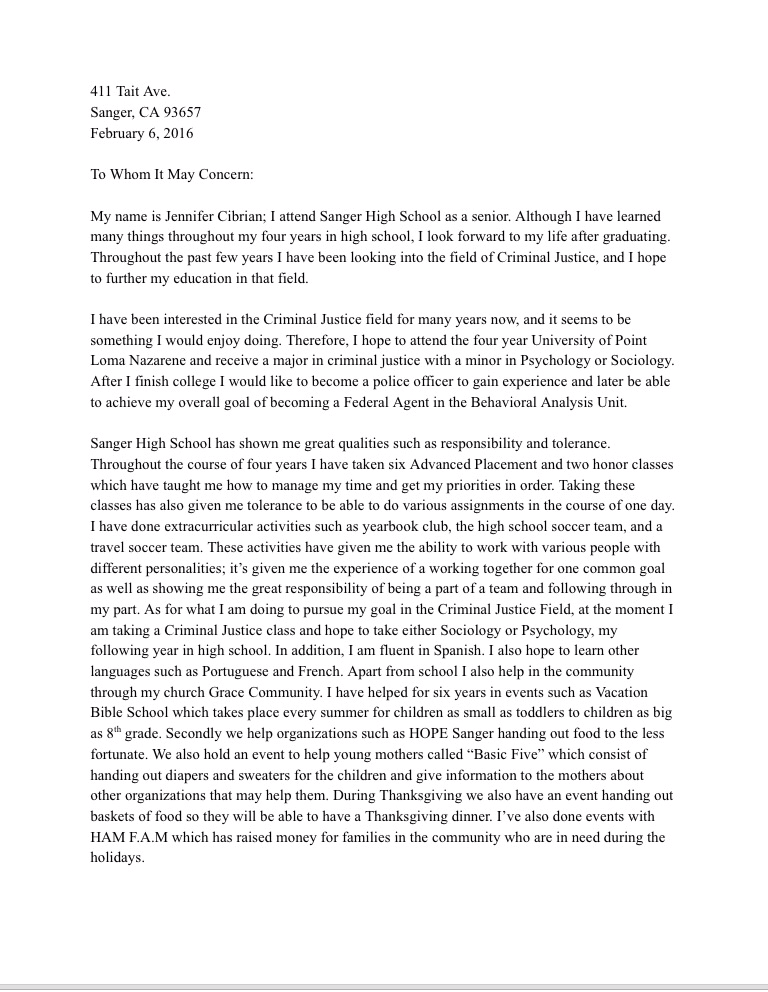 Letter of Introduction Jennifer CibrianSENIOR PORTFOLIO