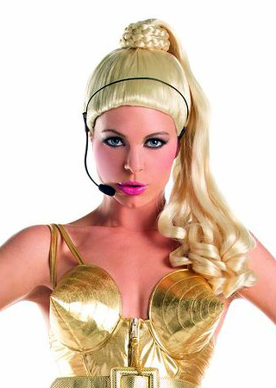 Madonna Ponytail Wig with Faux Microphone Blonde Costume 80's Express