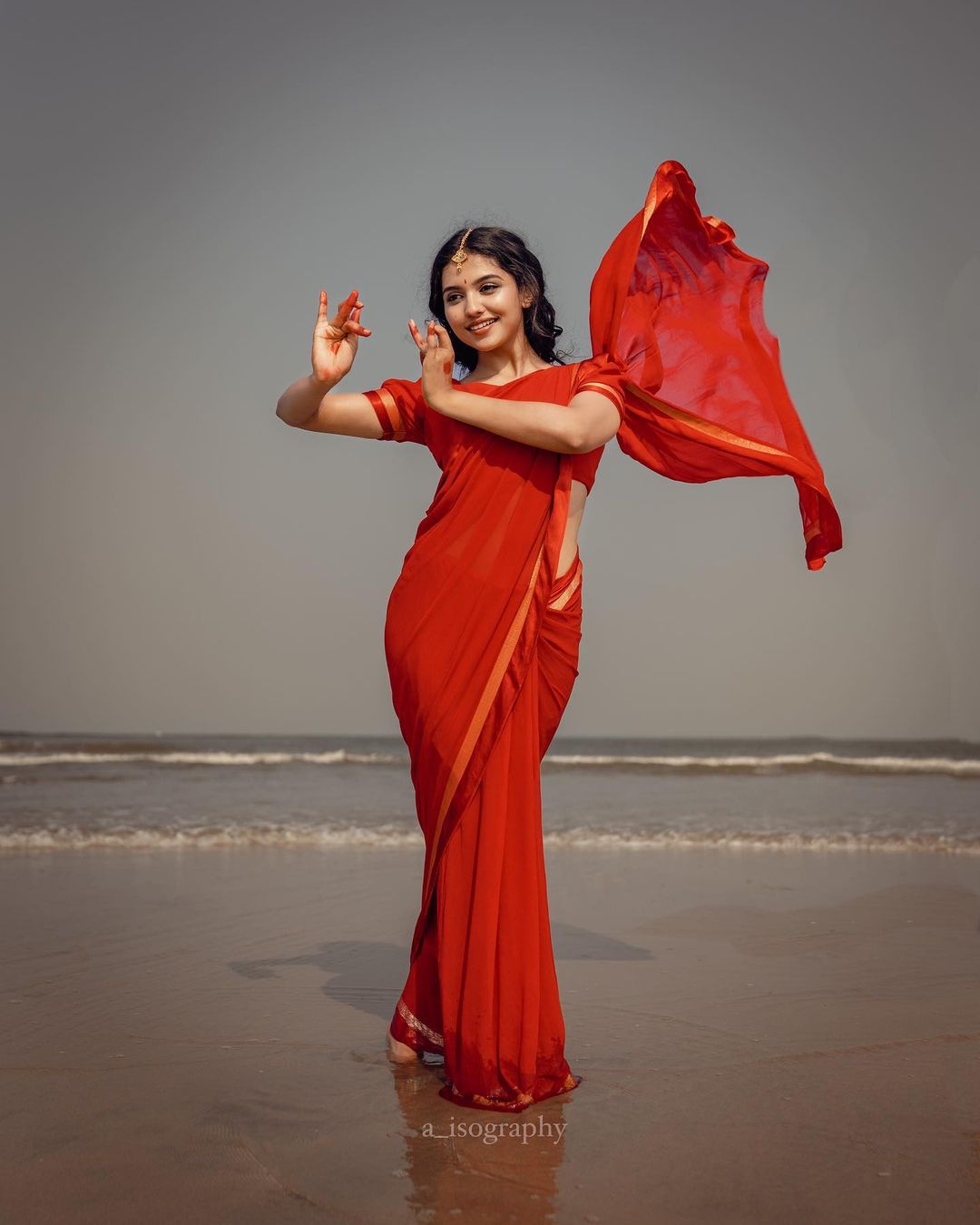 Mamitha Baiju Look In Red Saree Mamitha Baiju Photoshoot