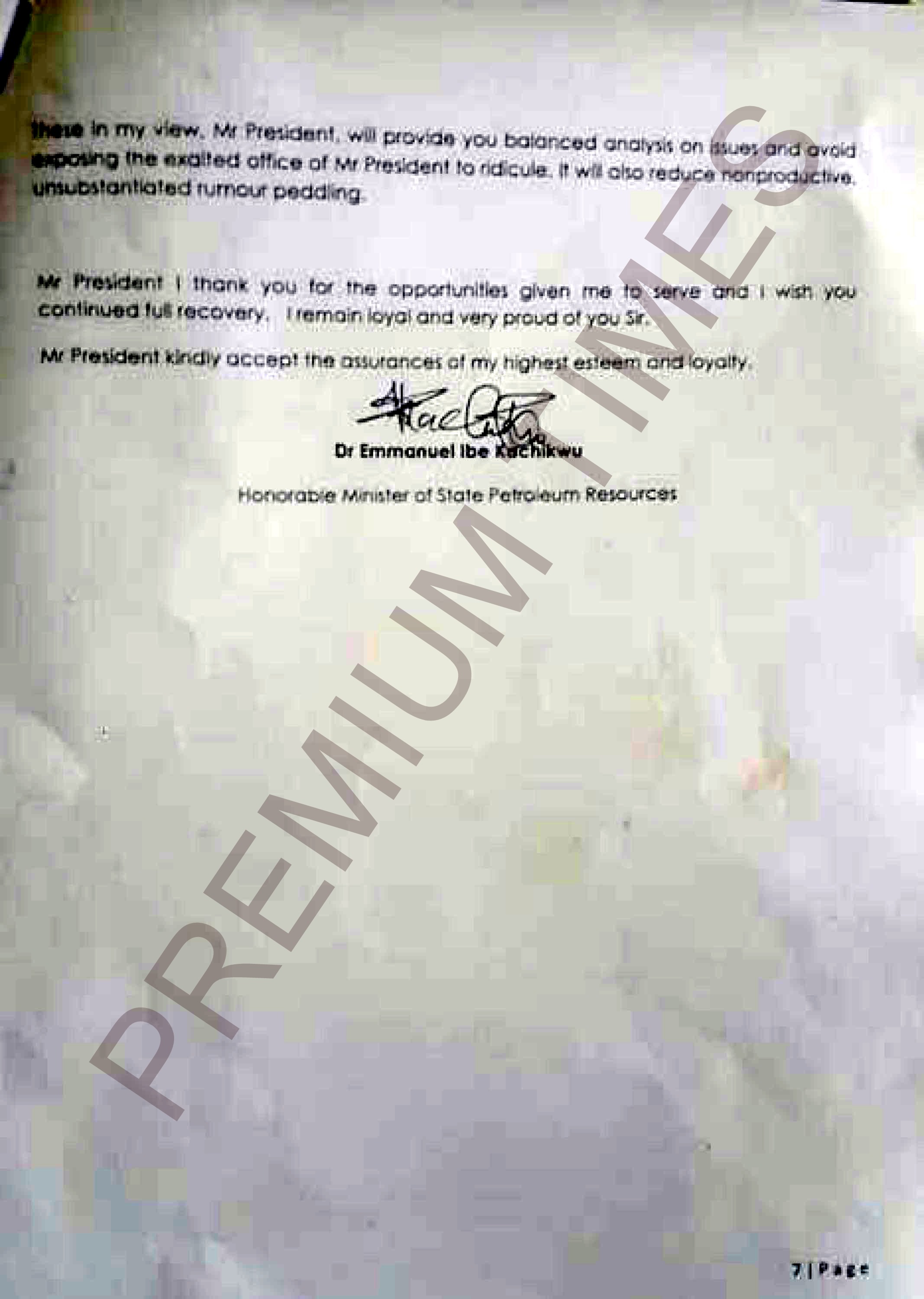 Kachikwu's Letter to PMB-7