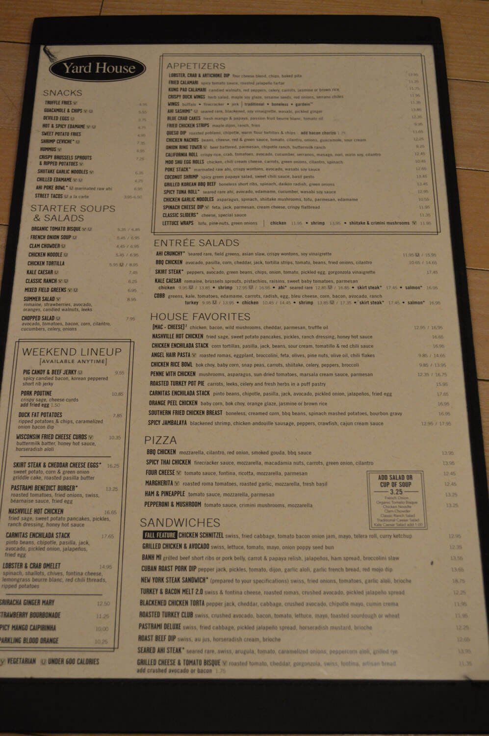 Yard House Menu Prices