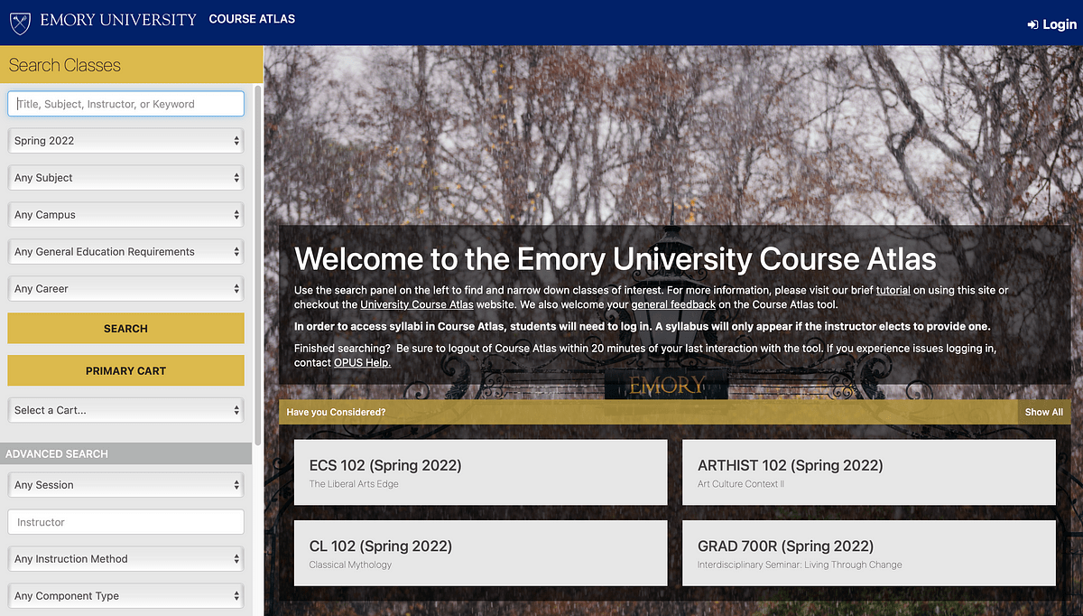 A Good Example of Design. The Emory Course Atlas webpage is an… by Sophie Chhour Kaplan Medium