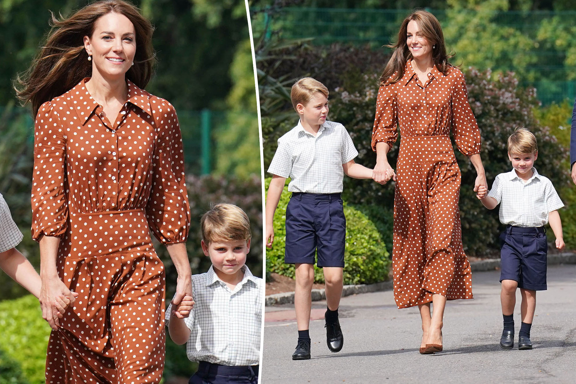 Kate Middleton wears polkadot dress to take her children to school