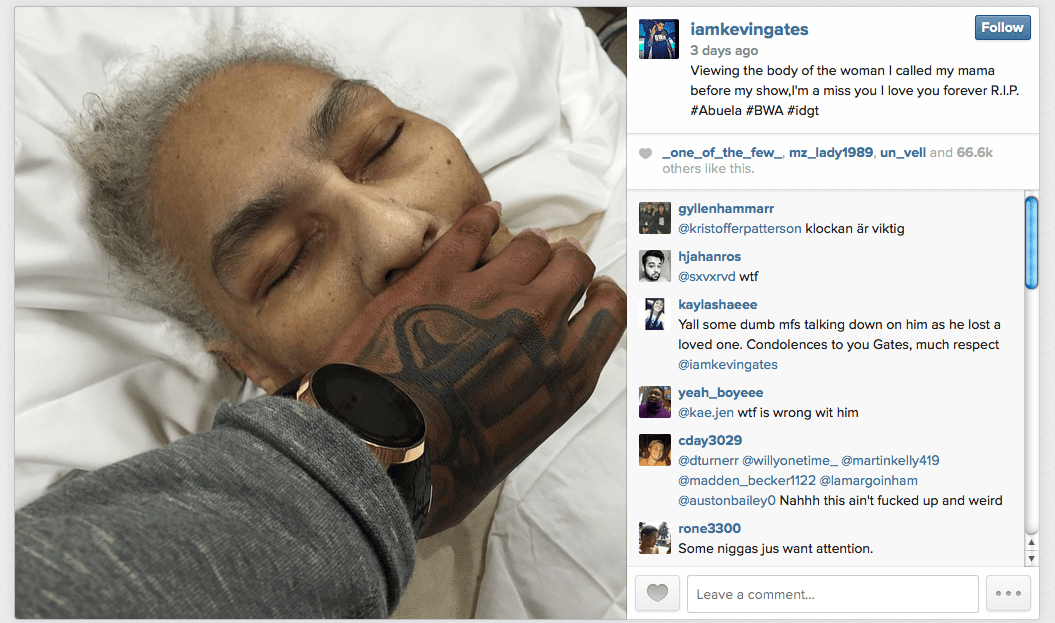 Kevin gates posted a picture of his dead grandmother on instagram