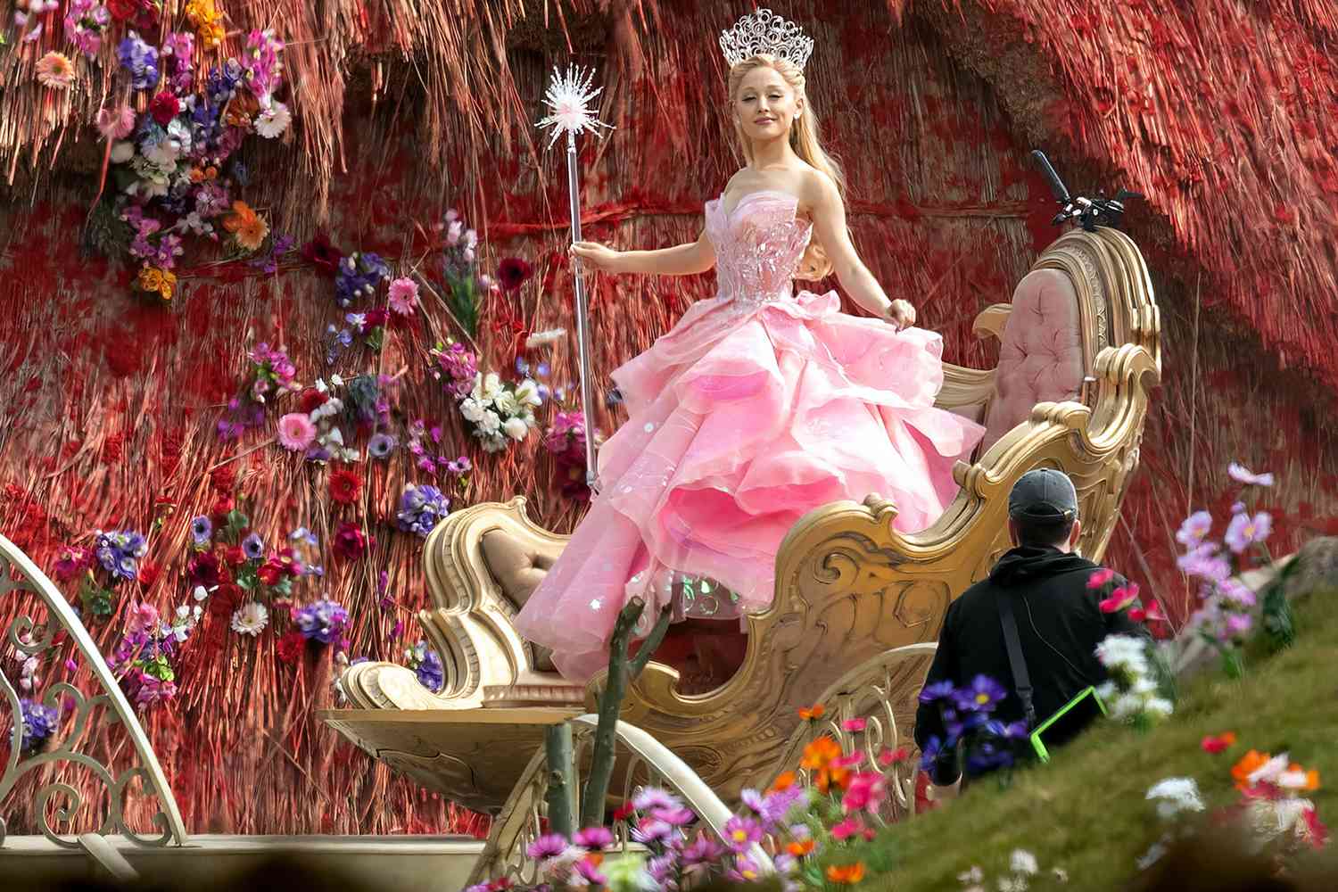 Ariana Grande Seen in Full Glinda The Good Witch Costume on Wicked Set